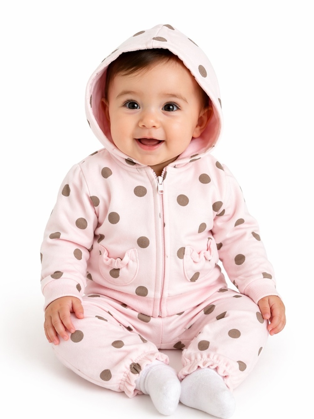 Mini Hop Baby Girl Pink Polka Dot Set 3M Hoodie & Pants